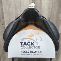 16.5 adj *set *5.5" Schleese Obrigado Monoflap Dressage Saddle, Navy Schleese Cover, Wool Flocking, Shoulder Relief Panels, Rear Gusset Panels, Lg External Front Blocks, Flaps: 16"L x 10"W Serial #: O-SHW B2 16.5 M05835S0324