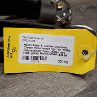 Nylon Rope & Leather Chambon, Crown Piece, snaps *gc/fair, TORN, dirty/stained ropes, xholes, dirt, rubs, gunky