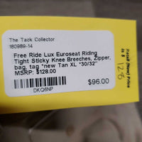 Euroseat Riding Tight Sticky Knee Breeches, Zipper, bag, tag *new