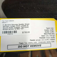 14 MW *5.5" F. Barrena & Hijus SRL Peruvian Saddle: Wood Stirrups, Latigo, Cinch, 2 Pads: Leather & Woven, Crupper, Tail Cover & Straps