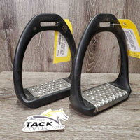 Pr Wide Base Plastic Flexi Stirrup Irons, grips *vgc, mnr dirt, scrapes, stains & residue