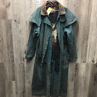 Full Length Oilskin Slicker - Coat - Jacket, detach hood *gc, dirt, residue, stains, older, smells, discolored