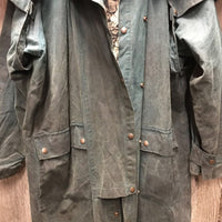 Full Length Oilskin Slicker - Coat - Jacket, detach hood *gc, dirt, residue, stains, older, smells, discolored