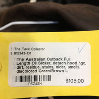 Full Length Oilskin Slicker - Coat - Jacket, detach hood *gc, dirt, residue, stains, older, smells, discolored