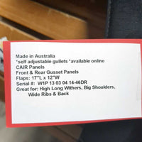 18.5 Adj *Black Gullet - Med In Wintec Isabell Dressage Saddle, Med Front Velcro Blocks, Blue Wintec Cover, CAIR Panels, Front & Rear Gusset Panels, Flaps: 17"L x 12"W Serial #: W1P 13 03 04 14-46DR