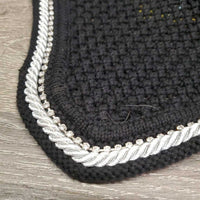 "Deluxe" Crochet Ear Bonnet Fly Veil, piping, bling *vgc, clean, curled edge, faded lining