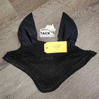 "Deluxe" Crochet Ear Bonnet Fly Veil, piping, bling *vgc, clean, curled edge, faded lining