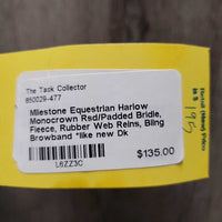 Monocrown Rsd/Padded Bridle, Fleece, Rubber Web Reins, Bling Browband *like new