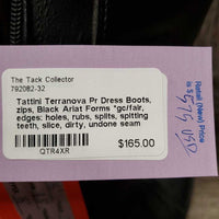 Pr Dress Boots, zips, Black Ariat Forms *gc/fair, edges: holes, rubs, splits, spltting teeth, slice, dirty, undone seam