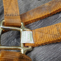 Thick Nylon Halter, snap, adj *gc, v.dirty, faded, stains, edge rubs & frays, thread