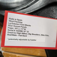 19" *5" MW Zaldi San Jorge Plana Dressage Saddle, Navy Zaldi Cotton Cover, Wool Flocking, Lg Exterior Front Blocks, Rear Gusset Panels, Flaps: 18"L x 11"W, Serial #: 922596 19" 32