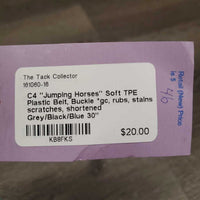 "Jumping Horses" Soft TPE Plastic Belt, Buckle *gc, rubs, stains, scratches, shortened