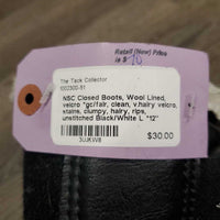 Closed Boots, Wool Lined, velcro *gc/fair, clean, v.hairy velcro, stains, clumpy, hairy, rips, unstitched