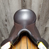 18" *Adjustable Encore EQ Dressage Saddle, Blue EQ Cover, 2 Saddle Pads (Black, White), 4 Discs (2 thin/front, 2 wide/back), 2 Flaps, tools, Serial #: 8503