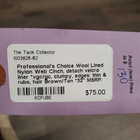 Wool Lined Nylon Web Cinch, detach velcro liner *vgc/gc, clumpy, edges: thin & rubs, hair