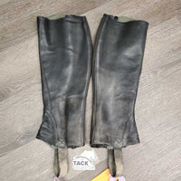Pr Leather Half Chaps *gc/fair, hair, dirt, stains, marks, stretched, rubs, holes, marker