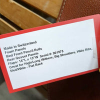 17" W *6" Courbette Close Contact Saddle, 2 Billet Guards, Purple Fleece Cover, Foam Panels, Med Front Pencil Rolls, Rear Gusset Panels, Flaps: 14"L x 13"W Serial #: 901975