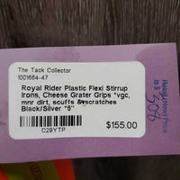 Plastic Flexi Stirrup Irons, Cheese Grater Grips *vgc, mnr dirt, film, scuffs & scratches