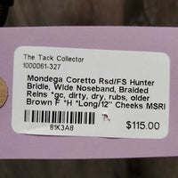 Rsd/FS Hunter Bridle, Wide Noseband, Braided Reins *gc, dirty, dry, rubs, older