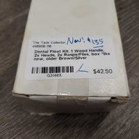 Dental Float Kit: 1 Wood Handle, 2x Heads, 2x Rasps/Files, box *like new, older