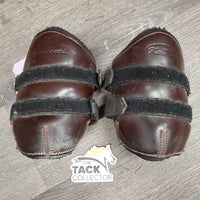 Tall Leather Hind Pinch Boots, velcro *gc, dirty, rubs, curled & pilly edges, loose threads