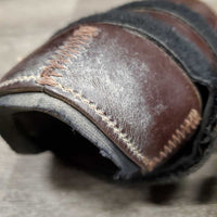 Tall Leather Hind Pinch Boots, velcro *gc, dirty, rubs, curled & pilly edges, loose threads
