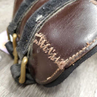 Tall Leather Hind Pinch Boots, velcro *gc, dirty, rubs, curled & pilly edges, loose threads
