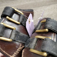 Tall Leather Hind Pinch Boots, velcro *gc, dirty, rubs, curled & pilly edges, loose threads