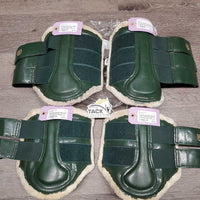 SET: Closed Front & Hind Fleece Lined Boots, velcro, bag *gc, clean, mnr dirt?residue, stains, clumpy, rubs