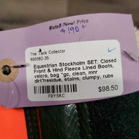 SET: Closed Front & Hind Fleece Lined Boots, velcro, bag *gc, clean, mnr dirt?residue, stains, clumpy, rubs