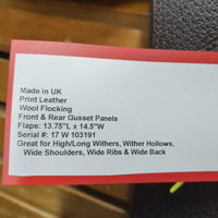 17" *W/XW *6.25" W.R.H. French Debut Close Contact, 2 Billet Guards, Black Ideal Cotton Cover, Black Fairfax Bag: 4 Velcro Blocks, Wool Flocking, Front & Rear Gusset Panels, Flaps: 13.75"L x 14.5"W Serial #: 17 W 103191