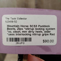 Paddock Boots, Zips *stirrup locking system *xc, clean, mnr dirty heels, older *uses interlocking stirrup grips