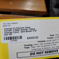 17.5" MW 5.5" Amerigo Close Contact, 2 Billet Guards, Yellow Amerigo Cover, Wool Flocking, Full Calfskin, Large Front & Med Back Blocks, Flaps: 13.5"L x 13"W Serial #: 17.5 N 14850412 JDJAP 2 M