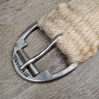 27 Mohair String Wide Roper Cinch, Leather Center, 2 D Rings *gc, dirty, hairy, stains