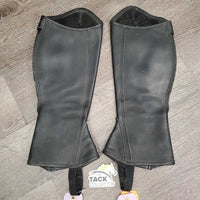 Leather Half Chaps, Back Zips *vgc/gc, dirt, inner shavings, stretched elastic