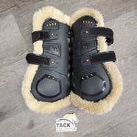 Open Front Boots, Fleece Lined, Velcro - Tabs *gc, clean & dirty, clumpy, stains, rubs, scratches
