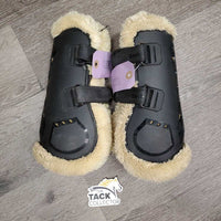 Open Front Boots, Fleece Lined, Velcro - Tabs *gc, clean & dirty, clumpy, stains, rubs, scratches