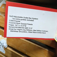 17.5 Adj *Green/Narrow Bates Hunter Jumper Close Contact Saddle, 2 Billet Guards, 2 Med Front Velcro Blocks, Bates T Bar Leathers, Blue CanPro Cover, CAIR Panels, Front & Rear Gusset Panels, Flaps: 14"l x 13.5"W Serial #:B1905102-44R 17.5"