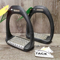 Pr Wide Base Plastic Flexi Stirrup Irons, Cheese Grater grips *vgc/gc, mnr dirt, scuffs & rubs
