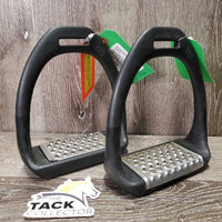 Pr Wide Base Plastic Flexi Stirrup Irons, Cheese Grater grips *vgc/gc, mnr dirt, scuffs & rubs