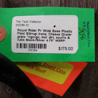 Pr Wide Base Plastic Flexi Stirrup Irons, Cheese Grater grips *vgc/gc, mnr dirt, scuffs & rubs