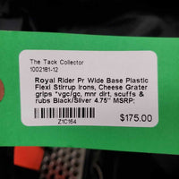 Pr Wide Base Plastic Flexi Stirrup Irons, Cheese Grater grips *vgc/gc, mnr dirt, scuffs & rubs