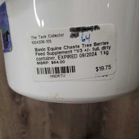 Chaste Tree Berries Feed Supplement *1/3 +/- full, dirty container, EXPIRED 09/2024