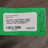 2 Hoof Boots, yellow liners *gc, clean, hairy, stains, residue, rubs