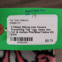 2 Fleece Stirrup Iron Covers, Drawstring Top *vgc, clean, mnr hair & clumps