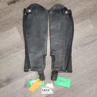 Leather Half Chaps, Back Zipper, Bag *gc, clean, dirty, clean, film, stretched & puckered elastic