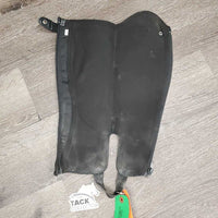 Leather Half Chaps, Back Zipper, Bag *gc, clean, dirty, clean, film, stretched & puckered elastic