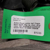 Leather Half Chaps, Back Zipper, Bag *gc, clean, dirty, clean, film, stretched & puckered elastic