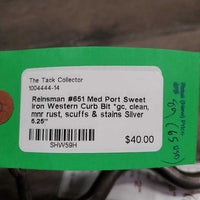 #651 Med Port Sweet Iron Western Curb Bit *gc, clean, mnr rust, scuffs & stains