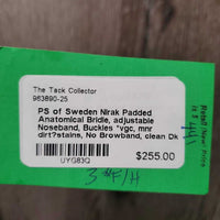 Padded Anatomical Bridle, adjustable Noseband, Buckles *vgc, mnr dirt?stains, No Browband, clean